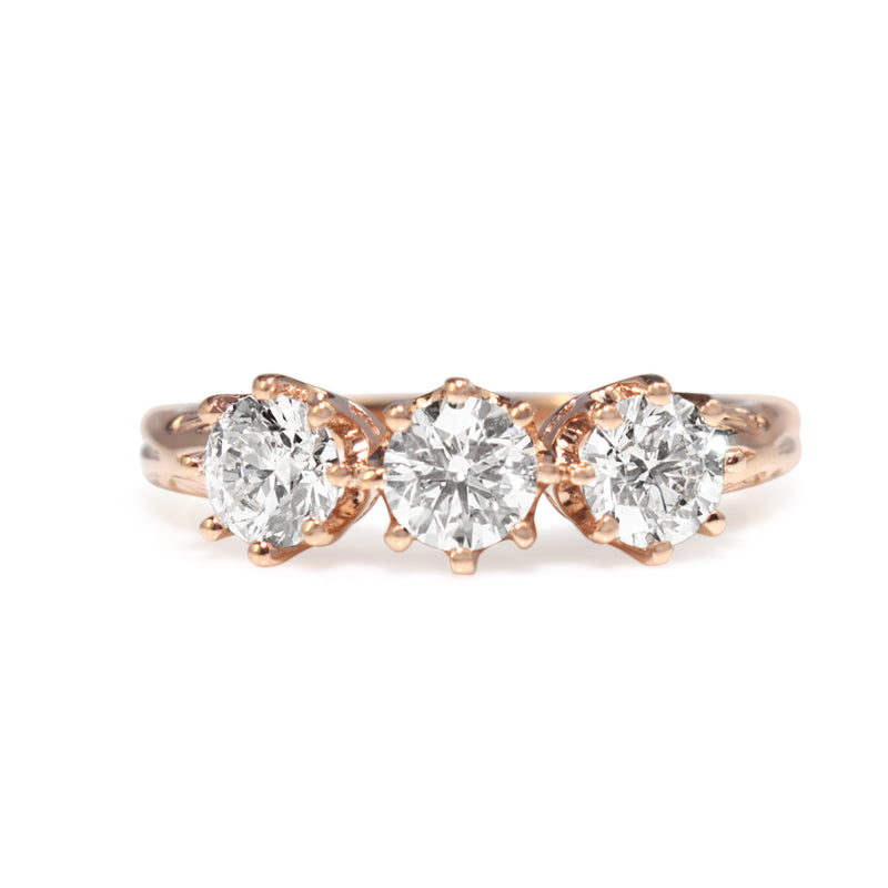 18ct Rose Gold Antique Style 3 Stone Diamond Ring