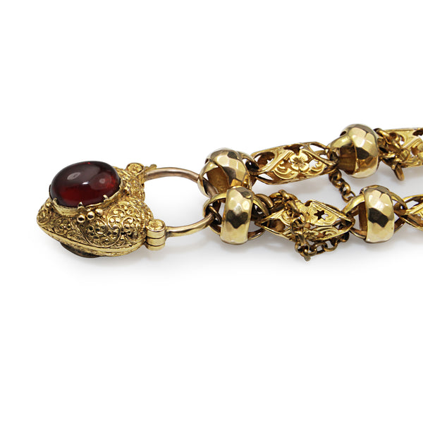 9ct Yellow Gold Antique Victorian Fancy Link Bracelet with Garnet
