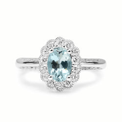 9ct White Gold Aquamarine and Diamond Daisy Ring