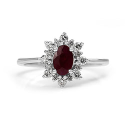 9ct White Gold Ruby and Diamond Cluster Ring