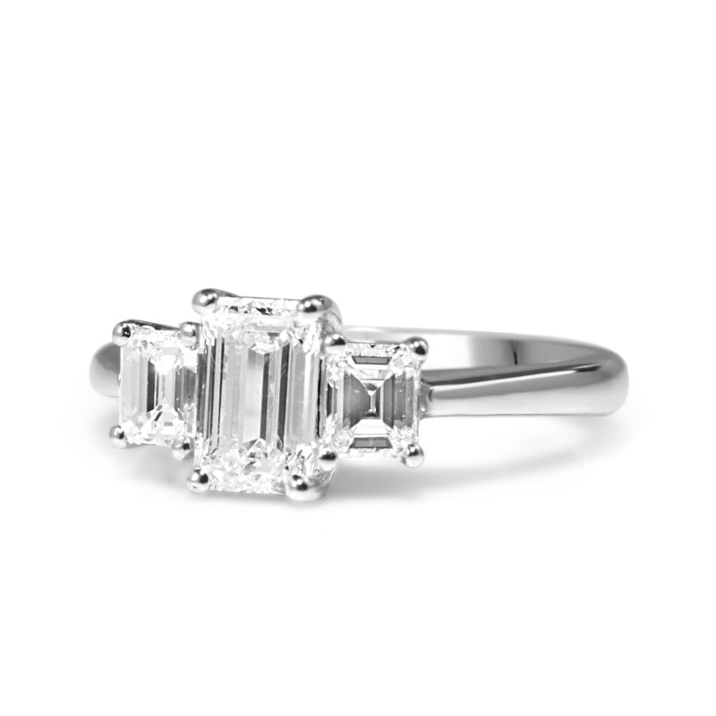 18ct White Gold Emerald Cut 3 Stone Diamond Ring