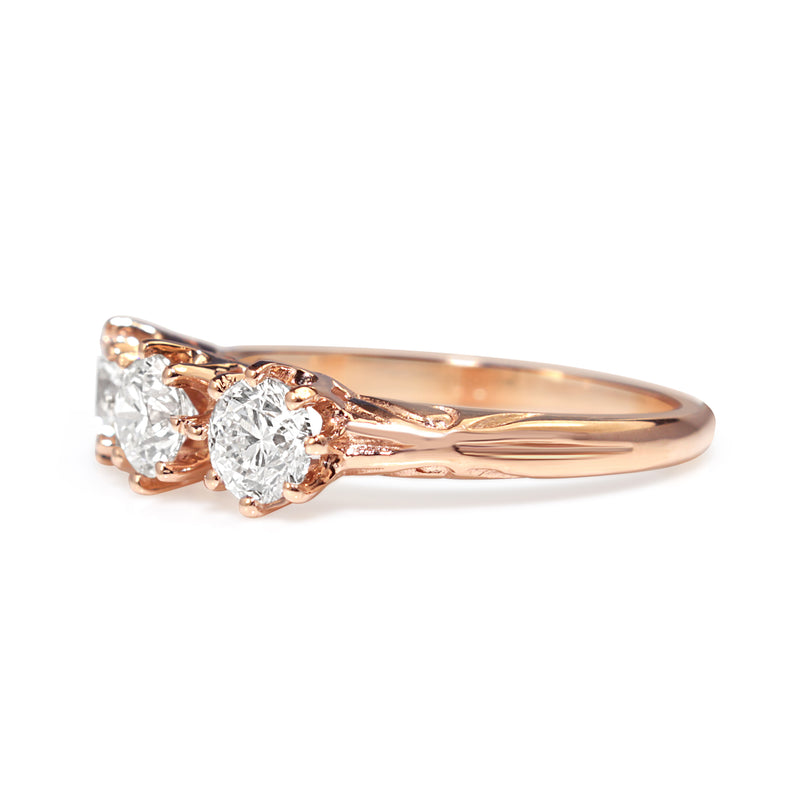 18ct Rose Gold Antique Style 3 Stone Diamond Ring