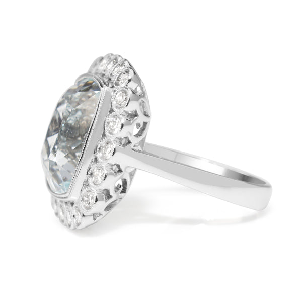 18ct White Gold Vintage Style Aquamarine and Diamond Halo Ring