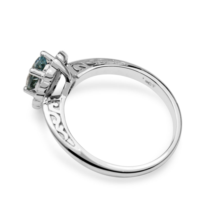 9ct White Gold Aquamarine and Diamond Daisy Ring