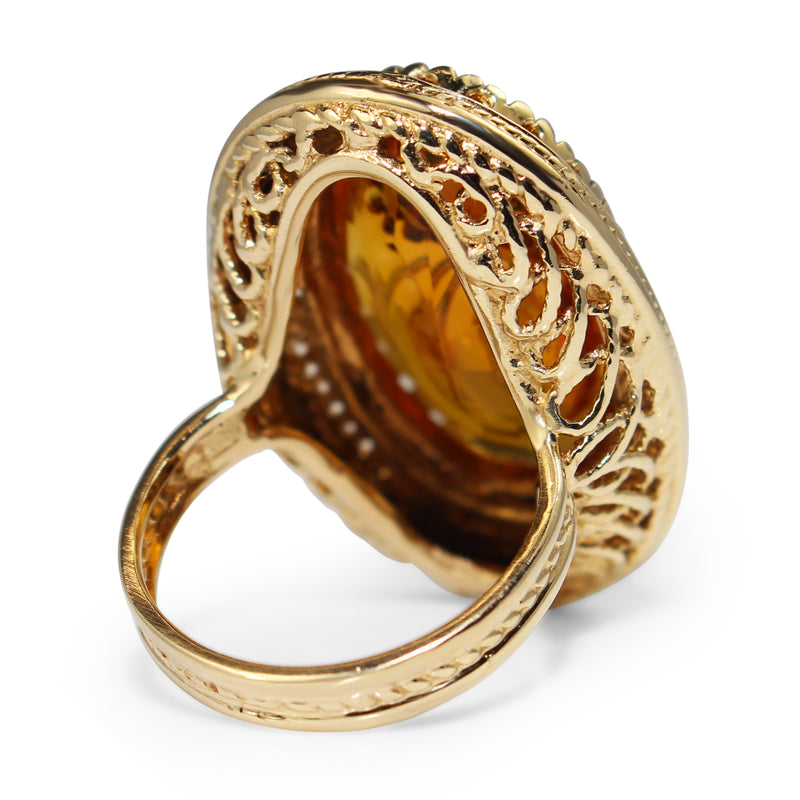 14ct Yellow Gold Amber and Pearl Large Cocktail Ring
