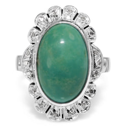 Palladium Turquoise and Diamond Deco Ring