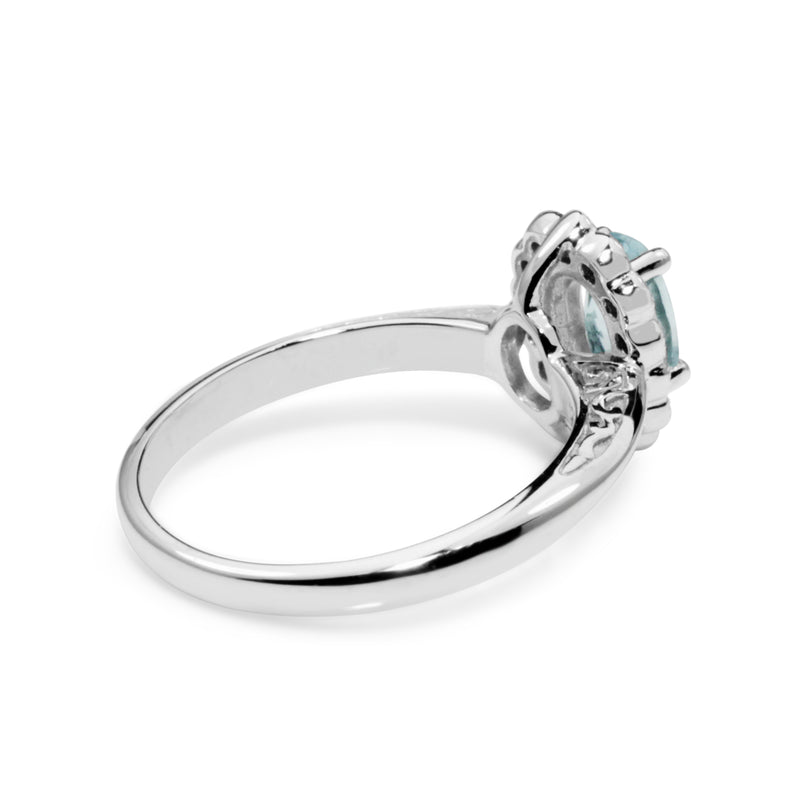 9ct White Gold Aquamarine and Diamond Daisy Ring