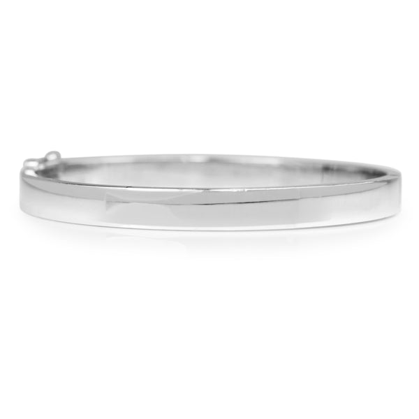 9ct White Gold Solid Oval Hinged Bangle