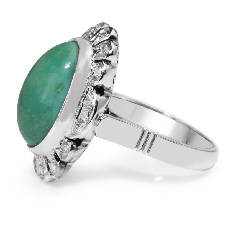 Palladium Turquoise and Diamond Deco Ring
