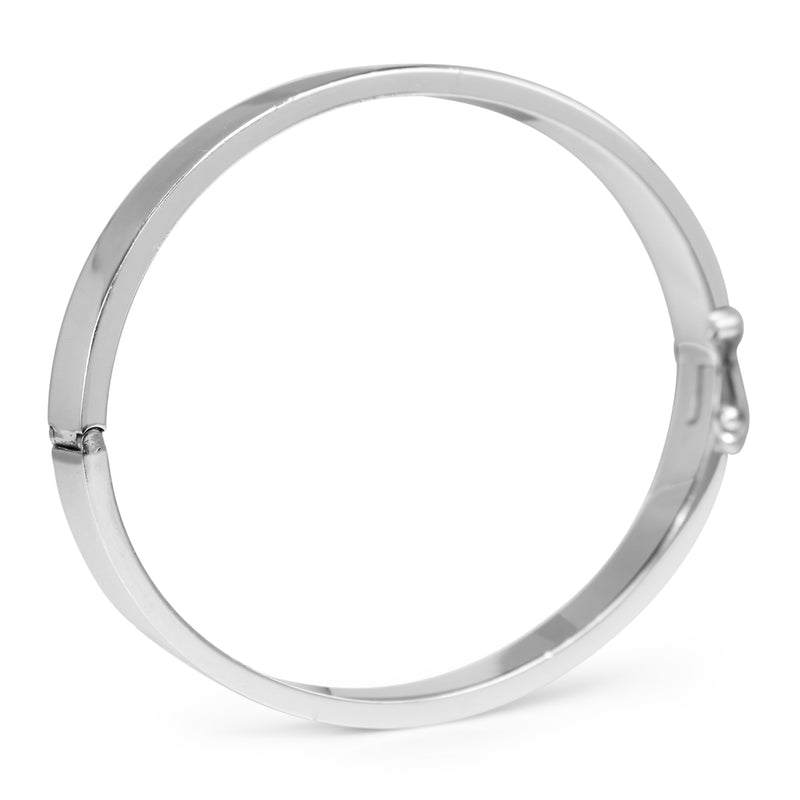 9ct White Gold Solid Oval Hinged Bangle