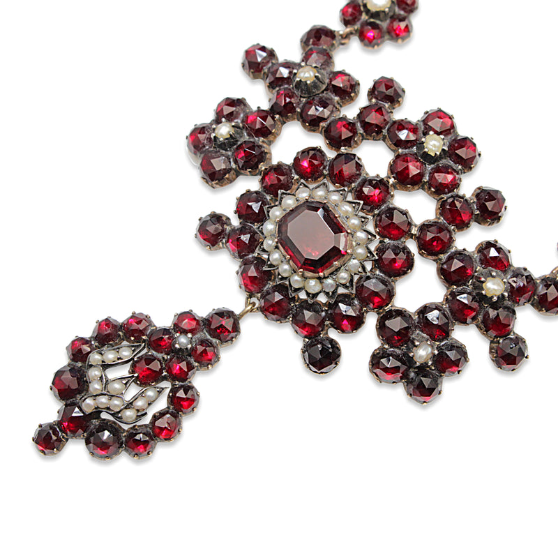 Garnet Gold Antique Garnet and Pearl Necklace