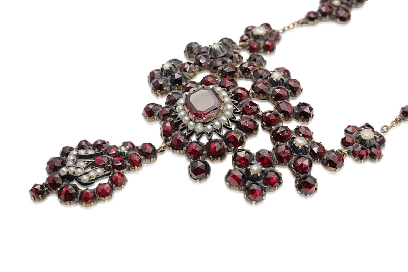 Garnet Gold Antique Garnet and Pearl Necklace