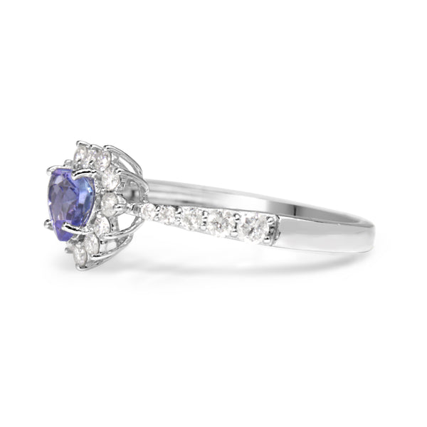 18ct White Gold Tanzanite and Diamond Heart Halo Ring