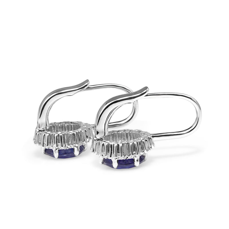 18ct White Gold Treated Sapphire and Diamond Halo Drop Earrings