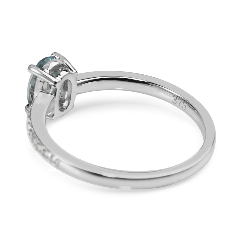 9ct White Gold Aquamarine and Diamond Solitaire Ring