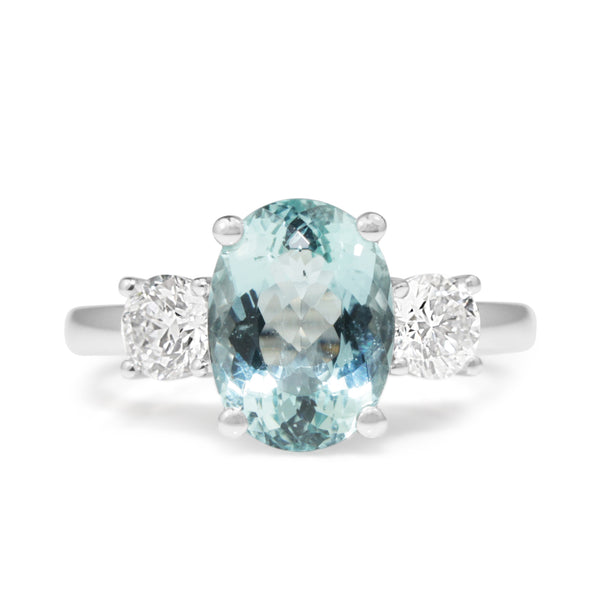 18ct White Gold Aquamarine and Diamond 3 Stone Ring