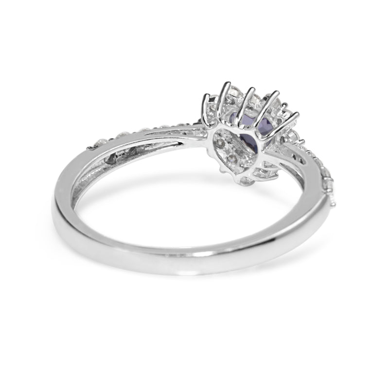 18ct White Gold Tanzanite and Diamond Heart Halo Ring