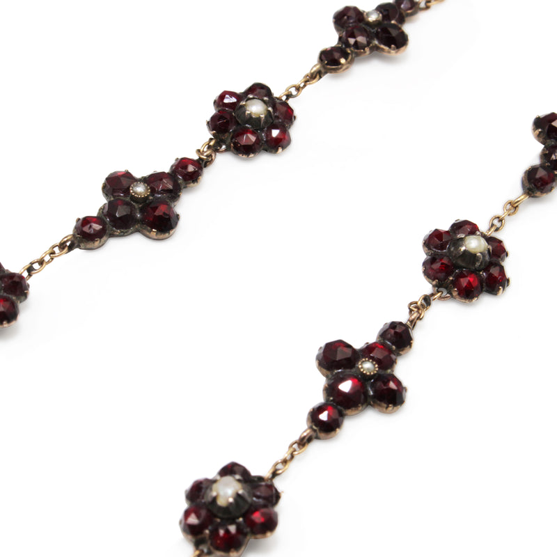 Garnet Gold Antique Garnet and Pearl Necklace