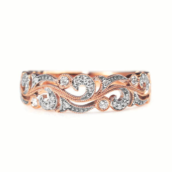 9ct Rose and White Gold Diamond Swirl Ring