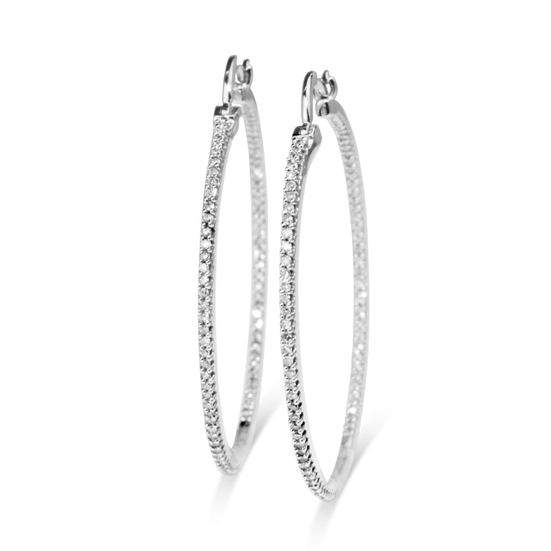 14ct White Gold Diamond Hoop Earrings