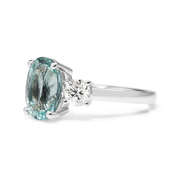 18ct White Gold Aquamarine and Diamond 3 Stone Ring