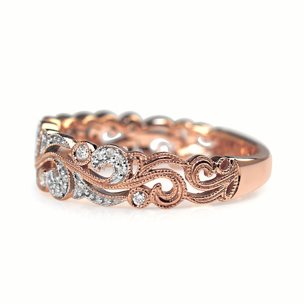 9ct Rose and White Gold Diamond Swirl Ring