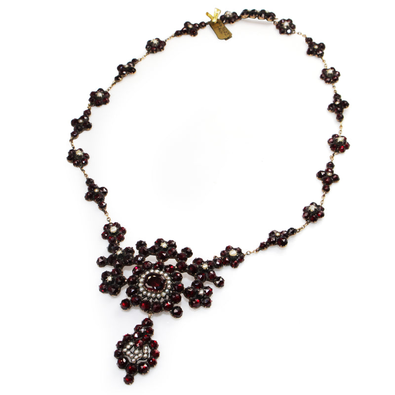 Garnet Gold Antique Garnet and Pearl Necklace