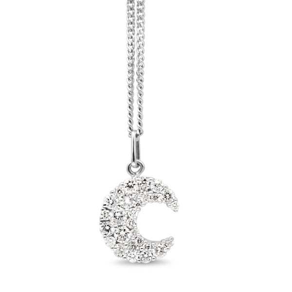 18ct White Gold Diamond Crescent Moon Pendant