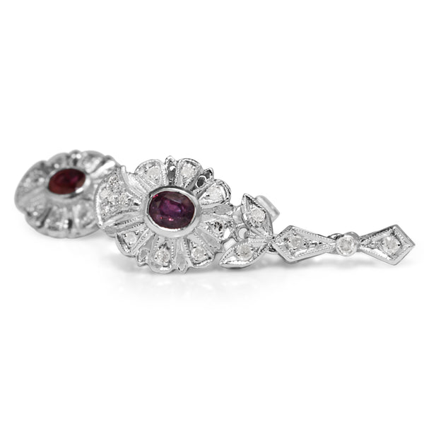 Palladium Ruby and Diamond Late Deco Earrings