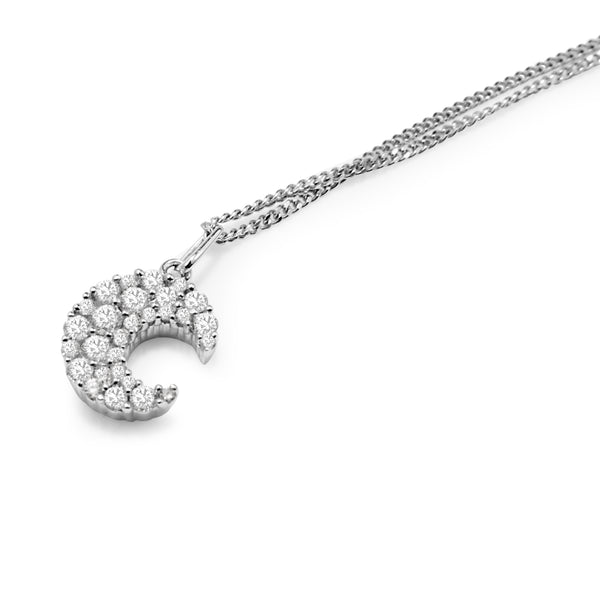 18ct White Gold Diamond Crescent Moon Pendant