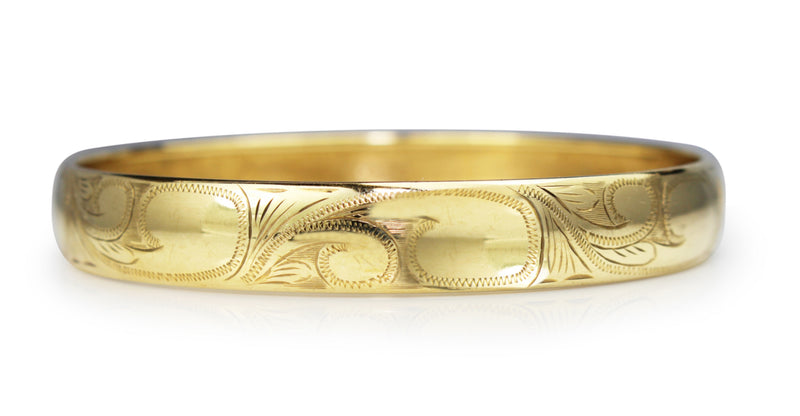 9ct Yellow Gold Engraved Round Bangle