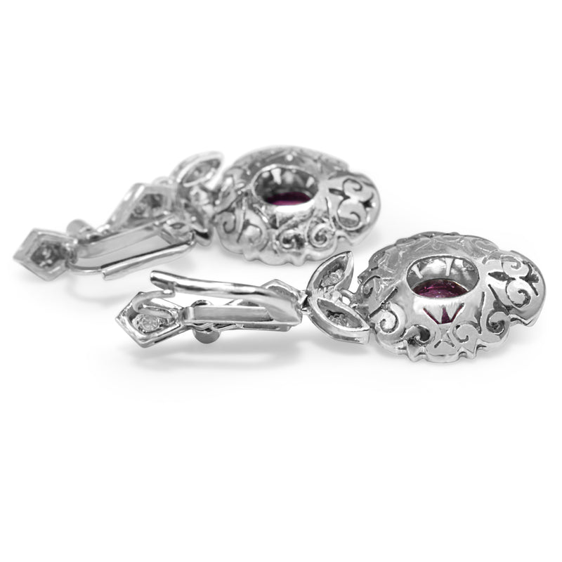 Palladium Ruby and Diamond Late Deco Earrings