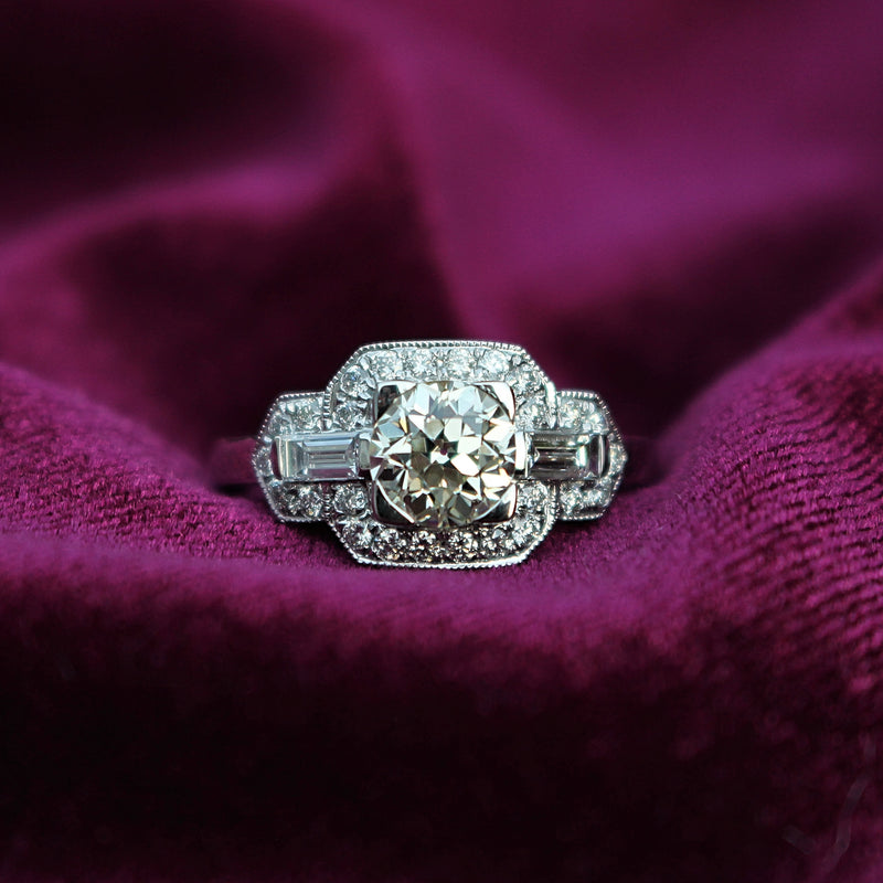 Platinum Art Deco Style Old Cut Diamond Ring