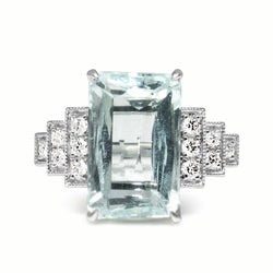 18ct White Gold Aquamarine and Diamond Step Down Style Ring