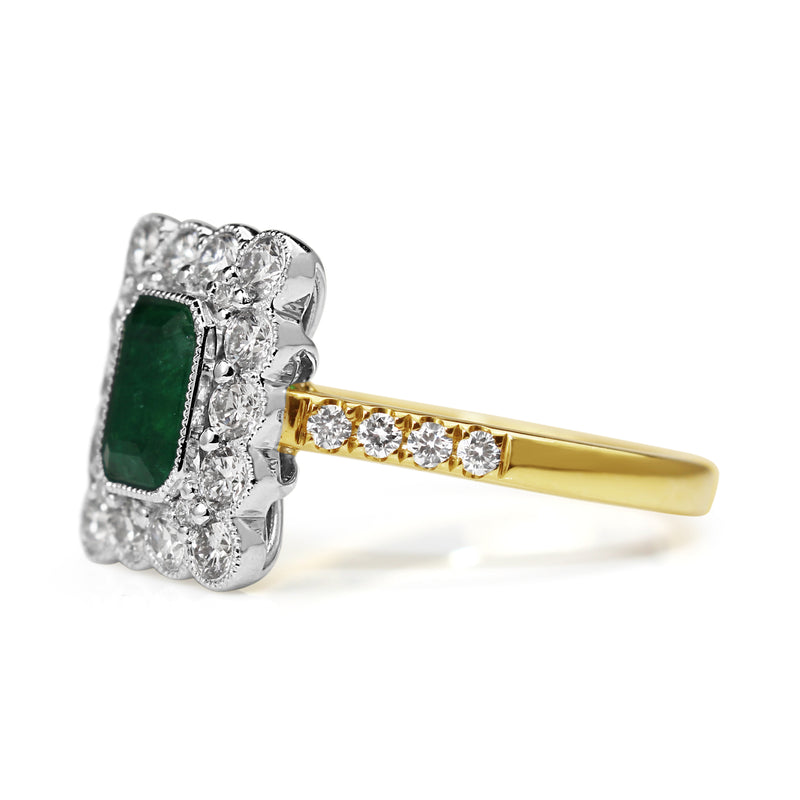 18ct Yellow and White Gold Emerald and Diamond Ring