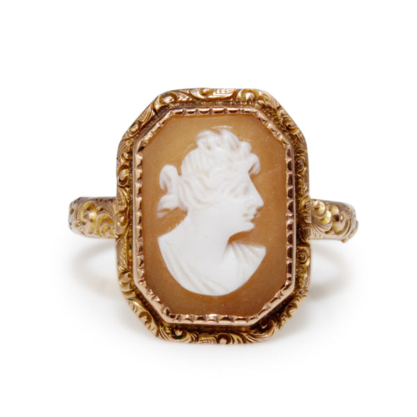 9ct Rose Gold Antique Etched Cameo Ring Circa 1916