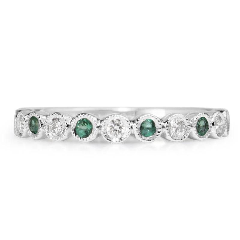 9ct White Gold Emerald and Diamond Band