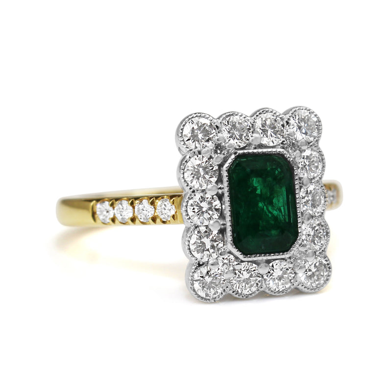 18ct Yellow and White Gold Emerald and Diamond Ring
