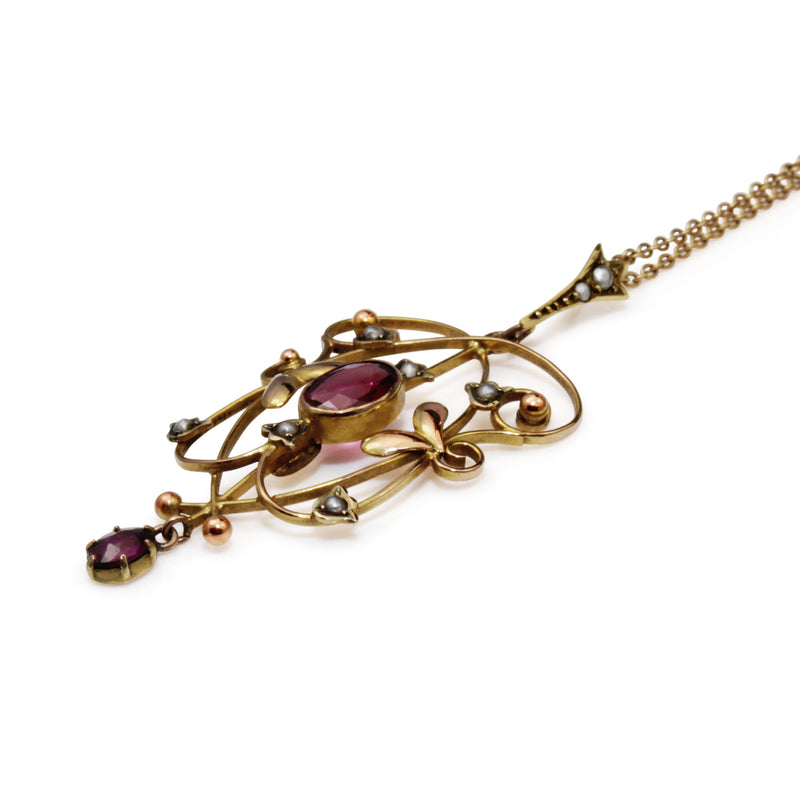 9ct Yellow Gold Antique Garnet and Pearl Pendant