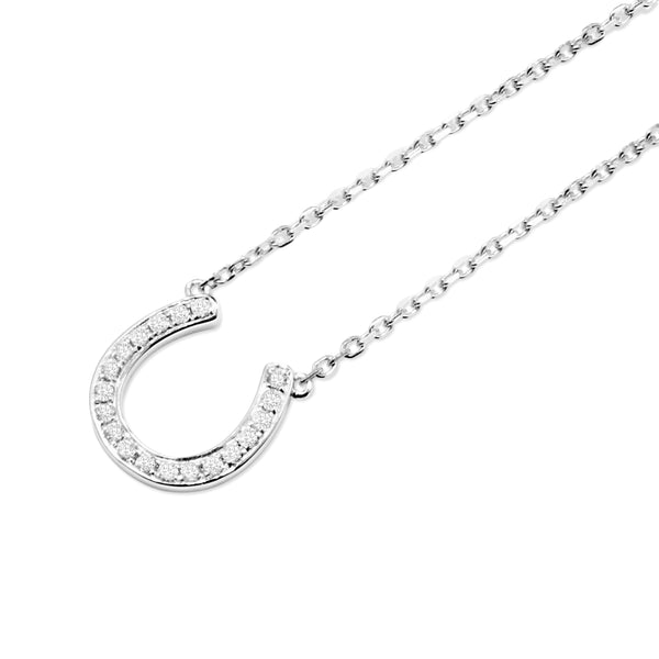 18ct White Gold Diamond Horse Shoe 'Lucky' Necklace
