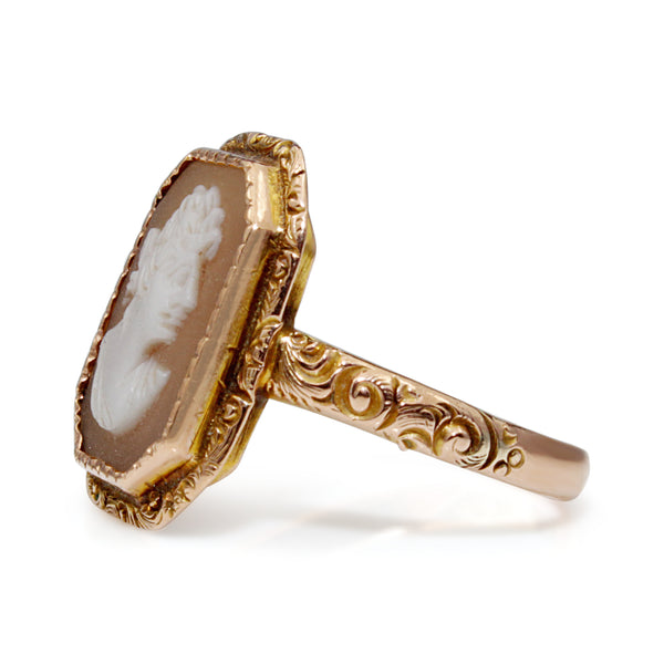 9ct Rose Gold Antique Etched Cameo Ring Circa 1916