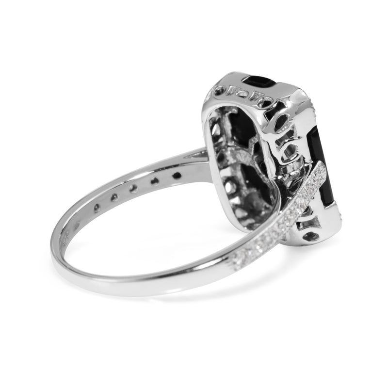 9ct White Gold Art Deco Style Onyx and Diamond Ring