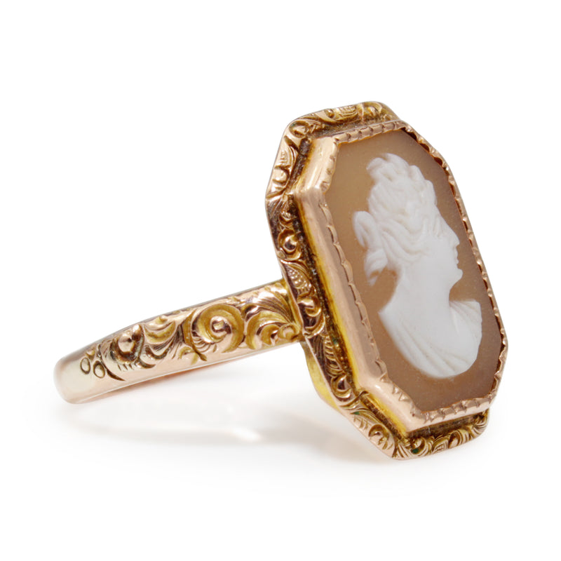 9ct Rose Gold Antique Etched Cameo Ring Circa 1916