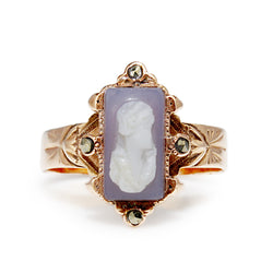9ct Rose Gold Antique Cameo and Marcasite Ring