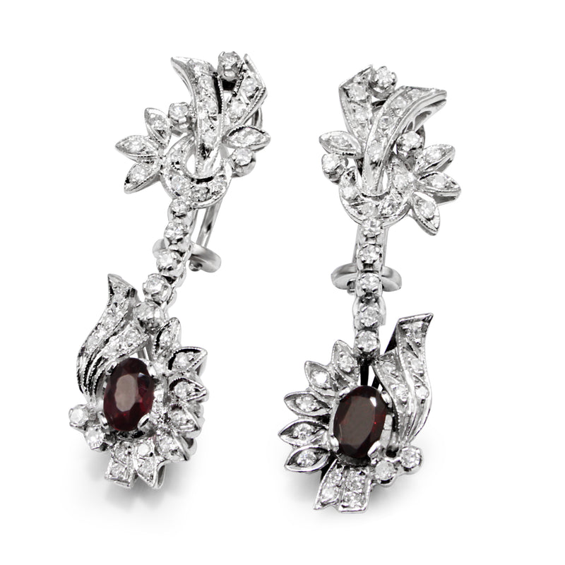 Palladium Vintage Garnet and Diamond Earrings