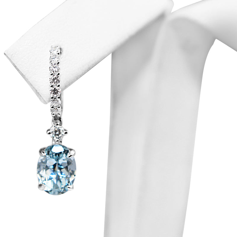 18ct White Gold Aquamarine and Diamond Drop Earrings