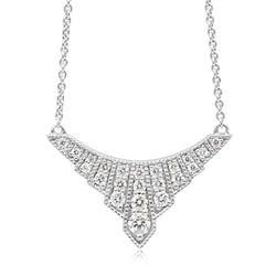 9ct White Gold Diamond Art Deco Style Necklace