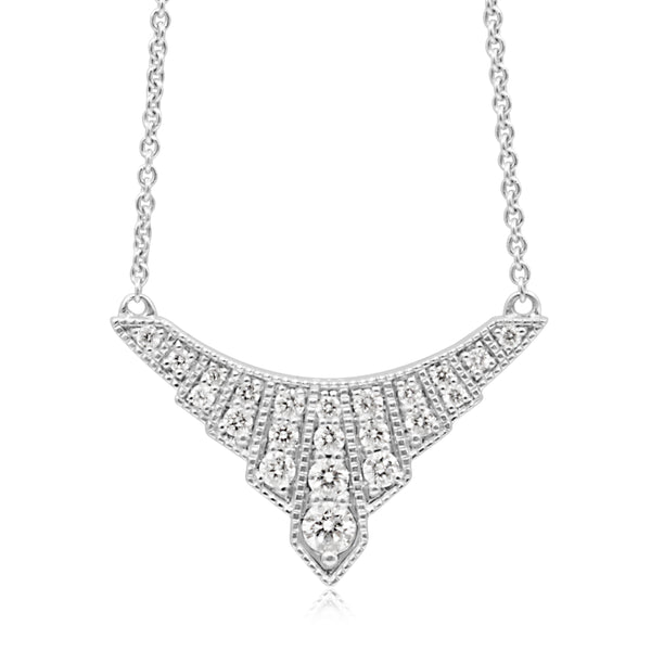 9ct White Gold Diamond Art Deco Style Necklace