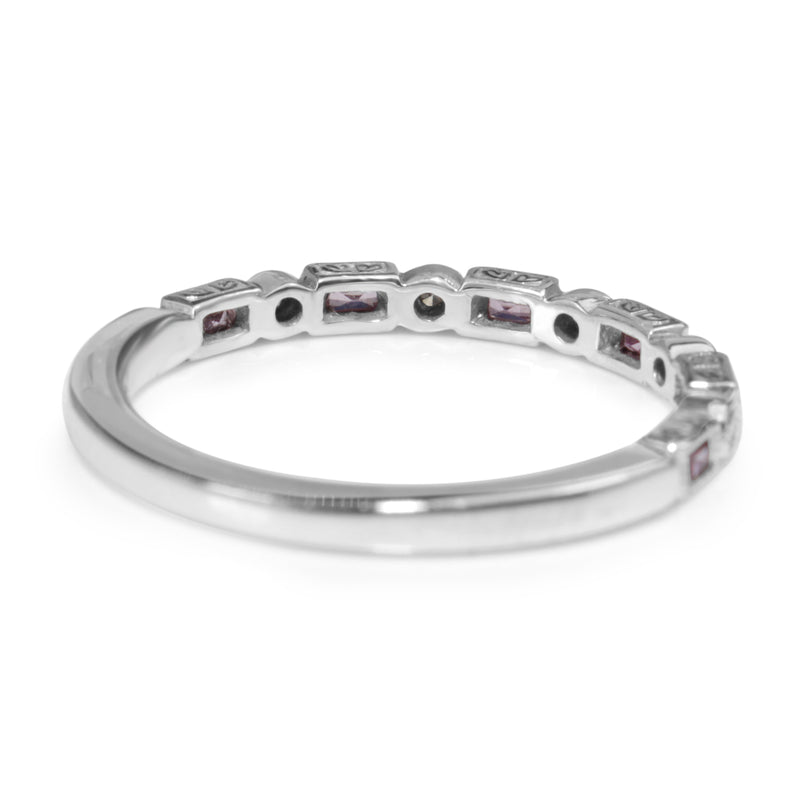 18ct White Gold Pink Sapphire and Diamond Deco Style Band
