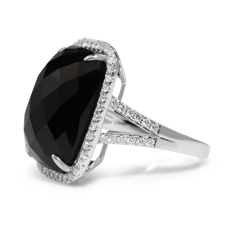 18ct White Gold Faceted Onyx and Diamond Cocktail Ring